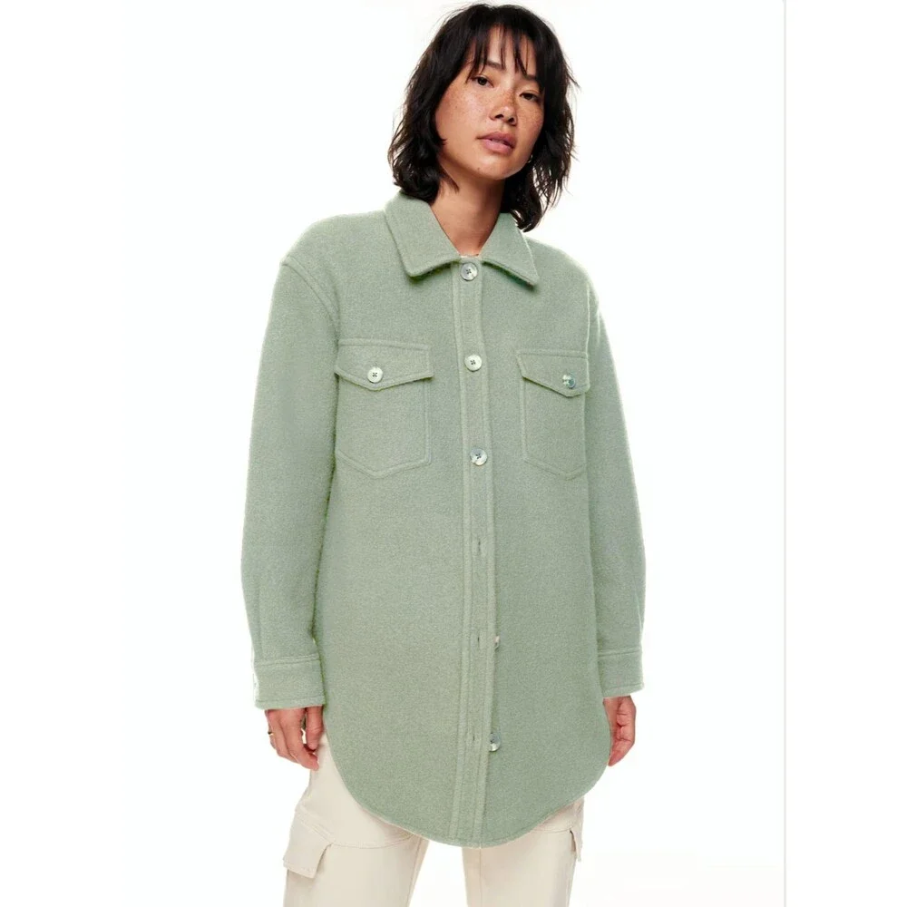 Aritzia Wilfred Free Ganna Shacket Womens M Green Merino Wool Jacket Utility NWT